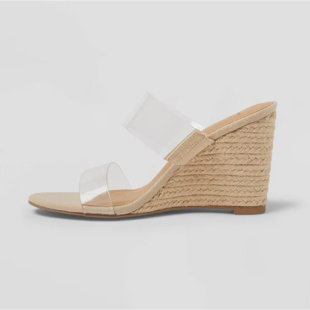 A New Day Size 9 Ansel Espadrille Clear Strap Wedge Heel Sandals w/ Memory Foam - Picture 3 of 6